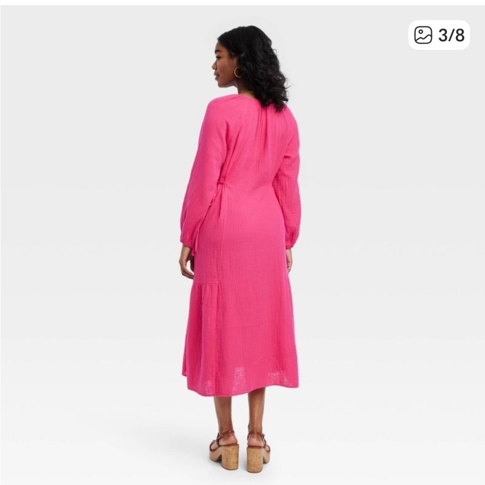Women's Balloon Long Sleeve Midi A-Line Dress - Universal Thread 100% COTTON - Picture 2 of 3